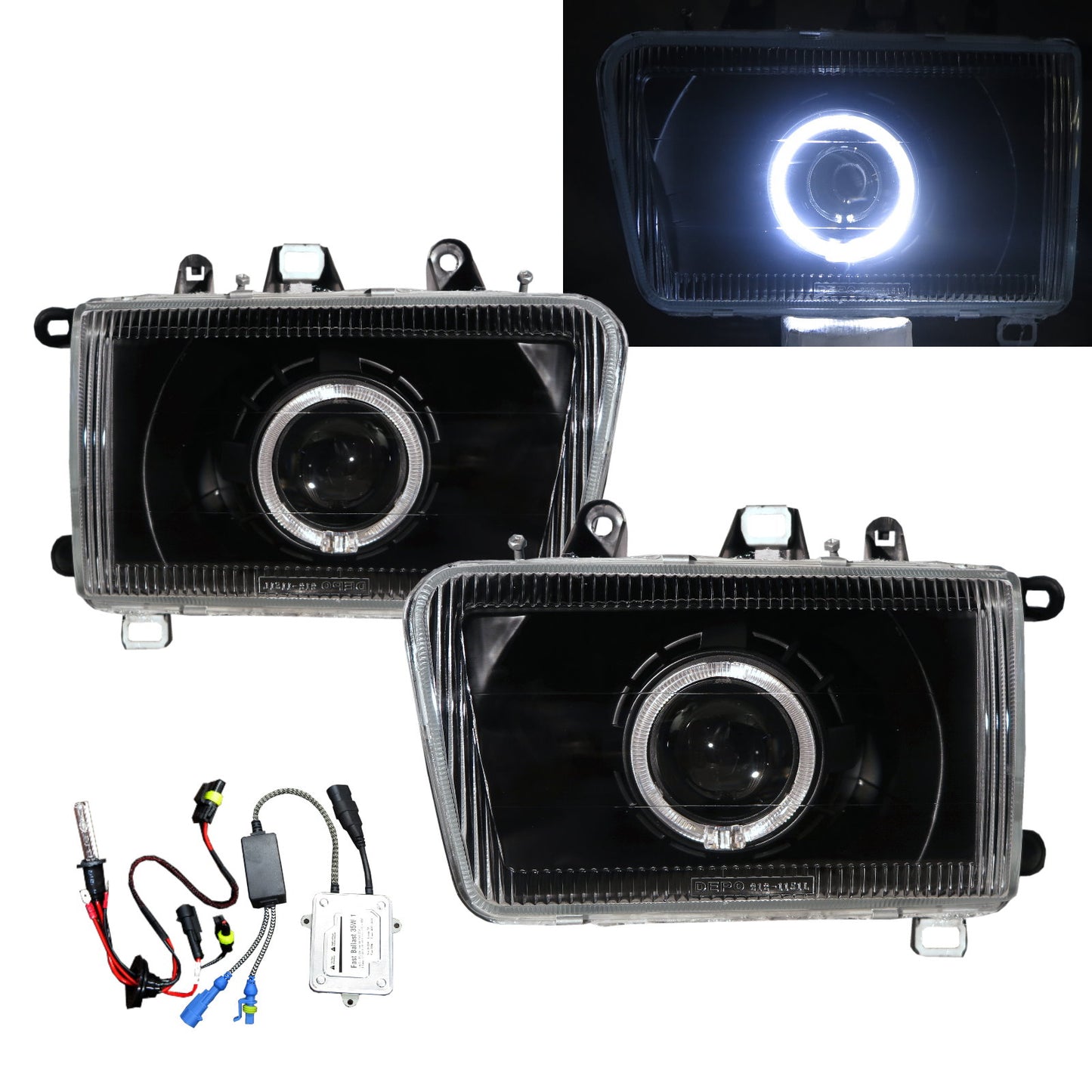 CrazyTheGod 4Runner N120 N130 Second generation 1992-1995 Wagon 3D/5D Guide LED Angel-Eye Projector Headlight Headlamp Black for TOYOTA LHD