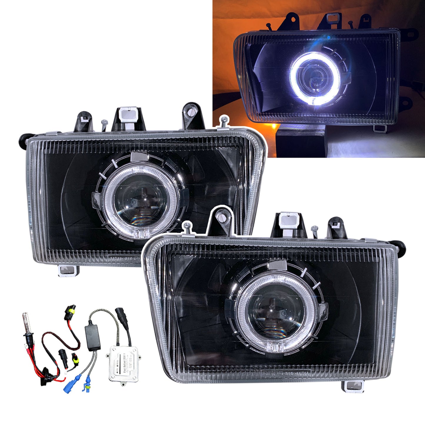 CrazyTheGod 4Runner N120 N130 Thế hệ thứ hai 1992-1995 Wagon 3D/5D Đèn pha LED Angel-Eye Projector Đèn pha đen V3 cho TOYOTA LHD