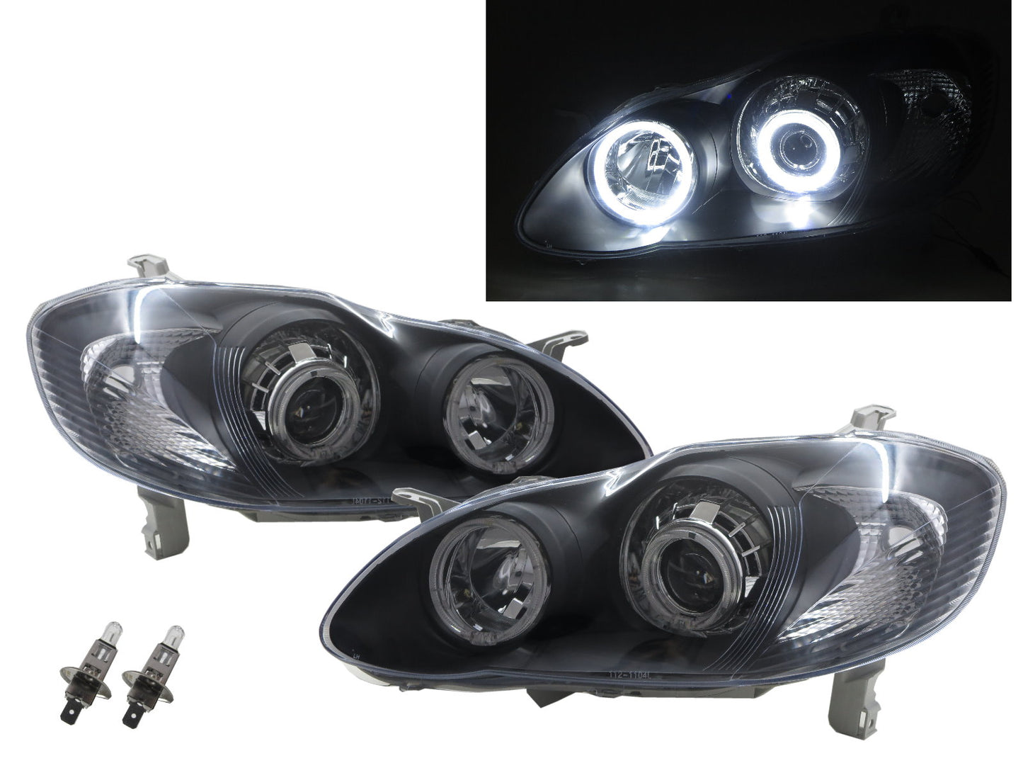 CrazyTheGod Corolla E120 Ninth generation 2003-2008 Sedan 4D Guide LED Angel-Eye Projector Headlight Headlamp Black US for TOYOTA RHD