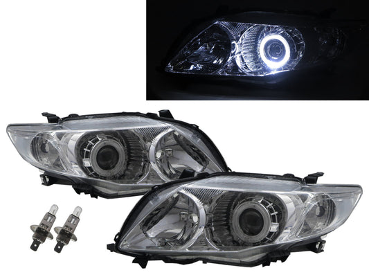 CrazyTheGod Corolla E140/E150 Tenth generation 2007-2010 PRE-FACELIFT Sedan 4D Guide LED Angel-Eye Projector Headlight Headlamp W/ Motor Chrome for TOYOTA LHD