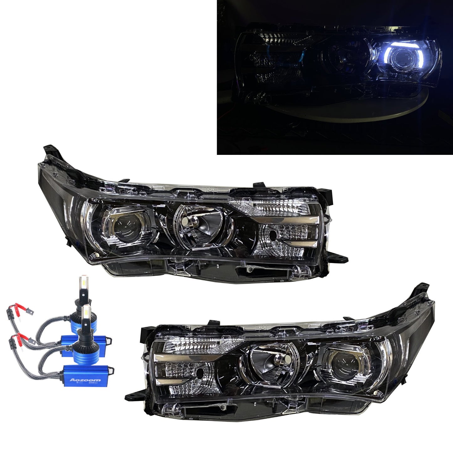 CrazyTheGod Corolla E170 Eleventh generation 2014-2016 Sedan 4D Halo Headlight Headlamp W/ Motor Black for TOYOTA RHD