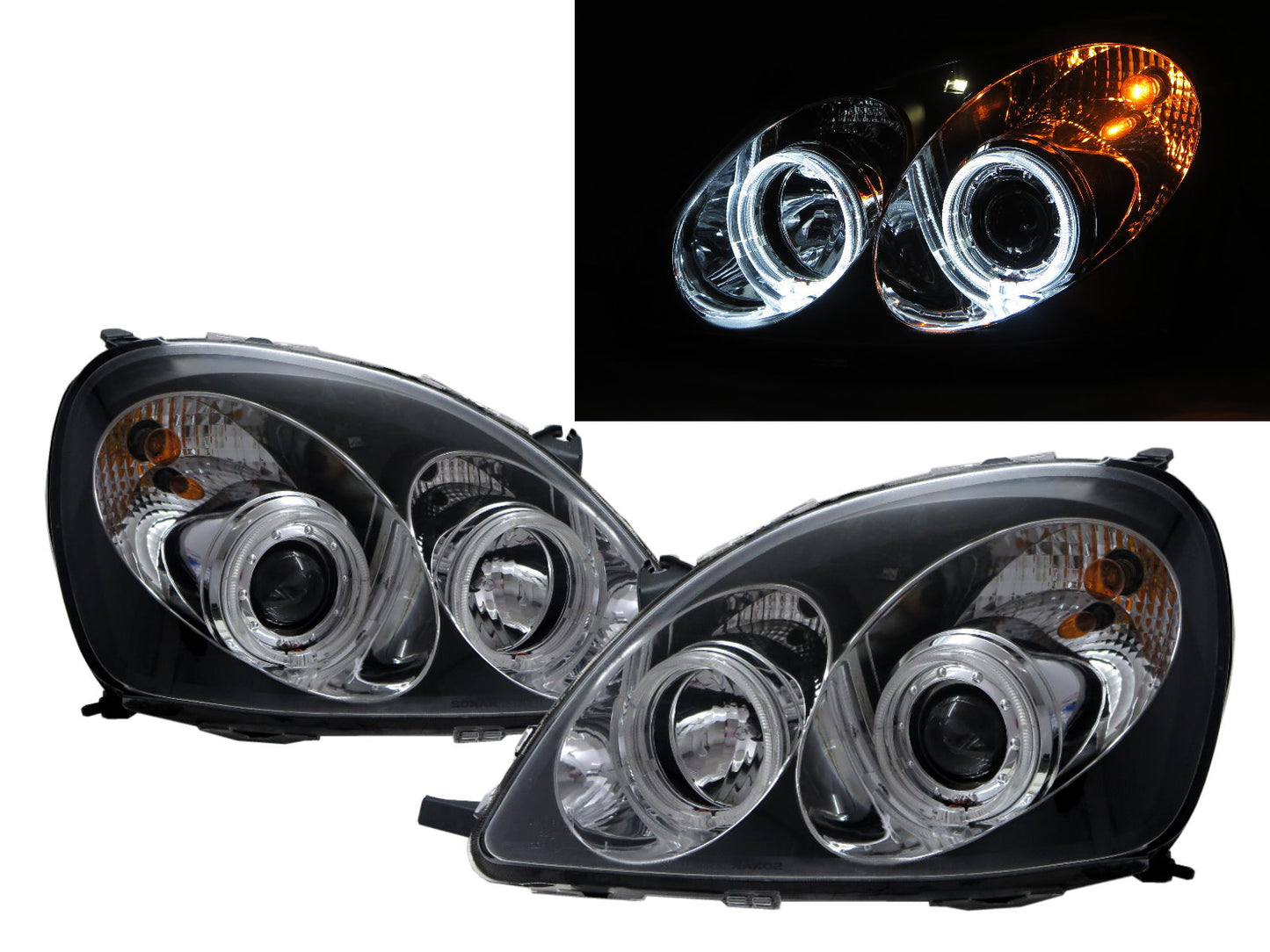 CrazyTheGod Echo XP10 First generation 1999-2003 PRE-FACELIFT Hatchback 3D/5D Guide LED Angel-Eye Projector Headlight Headlamp Black for TOYOTA RHD