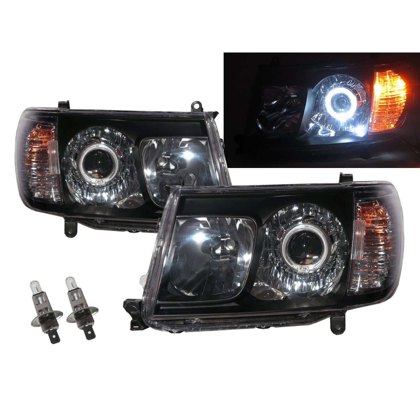 CrazyTheGod LAND CRUISER FJ100 2005-2006 Wagon 5D Guide LED Angel-Eye Projector Headlight Headlamp Black for TOYOTA RHD