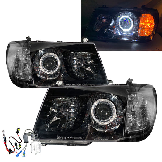 CrazyTheGod LAND CRUISER FJ100 1998-2005 Pre-Facelift Wagon 5D Guide LED Angel-Eye Projector HID Headlight Headlamp Black for TOYOTA LHD