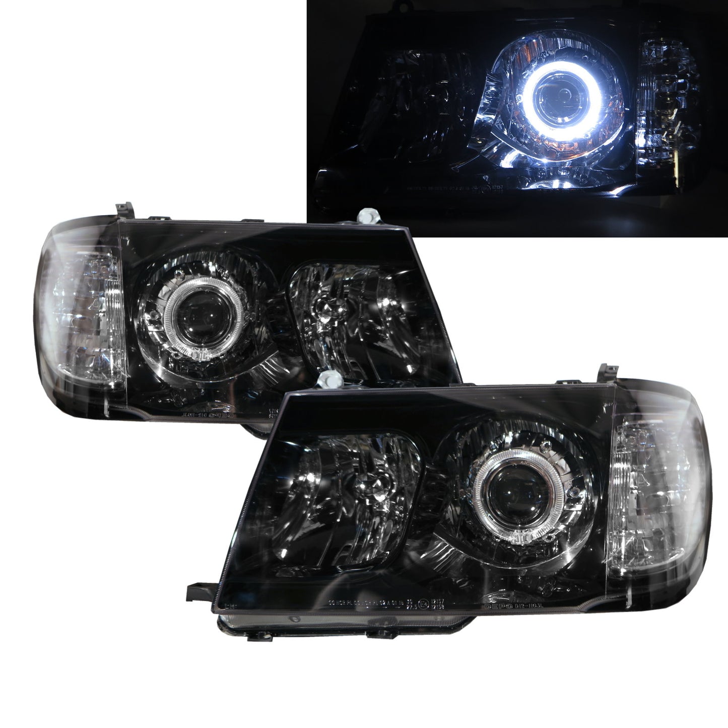 CrazyTheGod LAND CRUISER FJ100 1998-2005 PRE-FACELIFT Wagon 5D Guide LED Angel-Eye Projector Headlight Headlamp Black for TOYOTA LHD