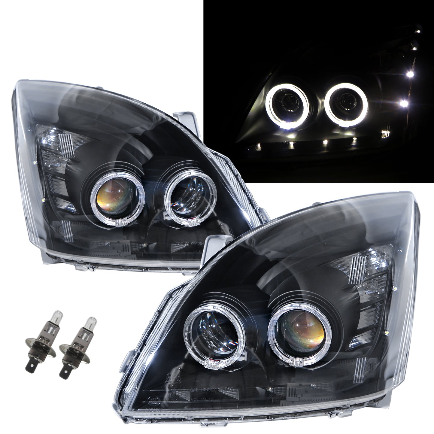 CrazyTheGod LAND CRUISER PRADO FJ120 ไฟหน้าโปรเจคเตอร์ LED Angel-Eye แบบ 3D/5D Guide รุ่นที่ 3 สำหรับรถ SUV รุ่นปี 2002-2009 สีดำ สำหรับรถ TOYOTA LHD