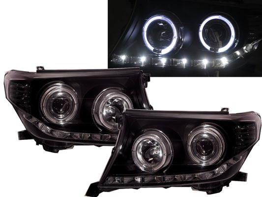 CrazyTheGod Land Cruiser FJ200 2008-2015 Halo Projector Headlight LED BLACK for TOYOTA LHD