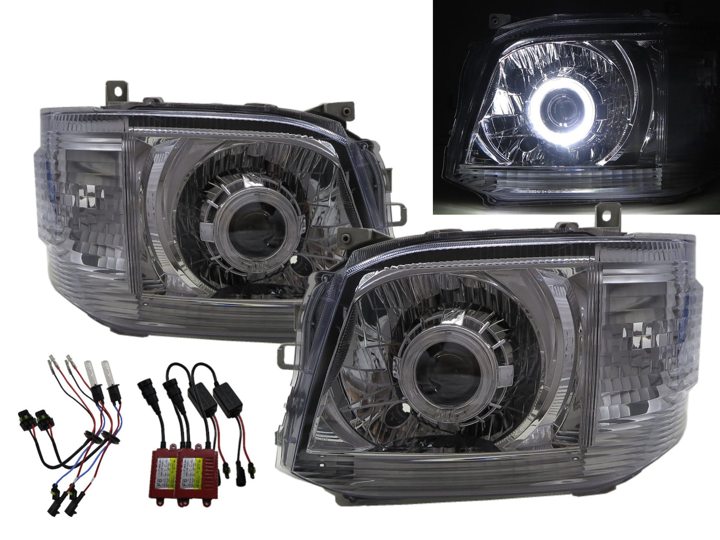 CrazyTheGod HIACE H200 Fifth generation 2010-2014 Minibus/VAN 3D/4D/5D Guide LED Angel-Eye Projector Headlight Headlamp Chrome for TOYOTA LHD