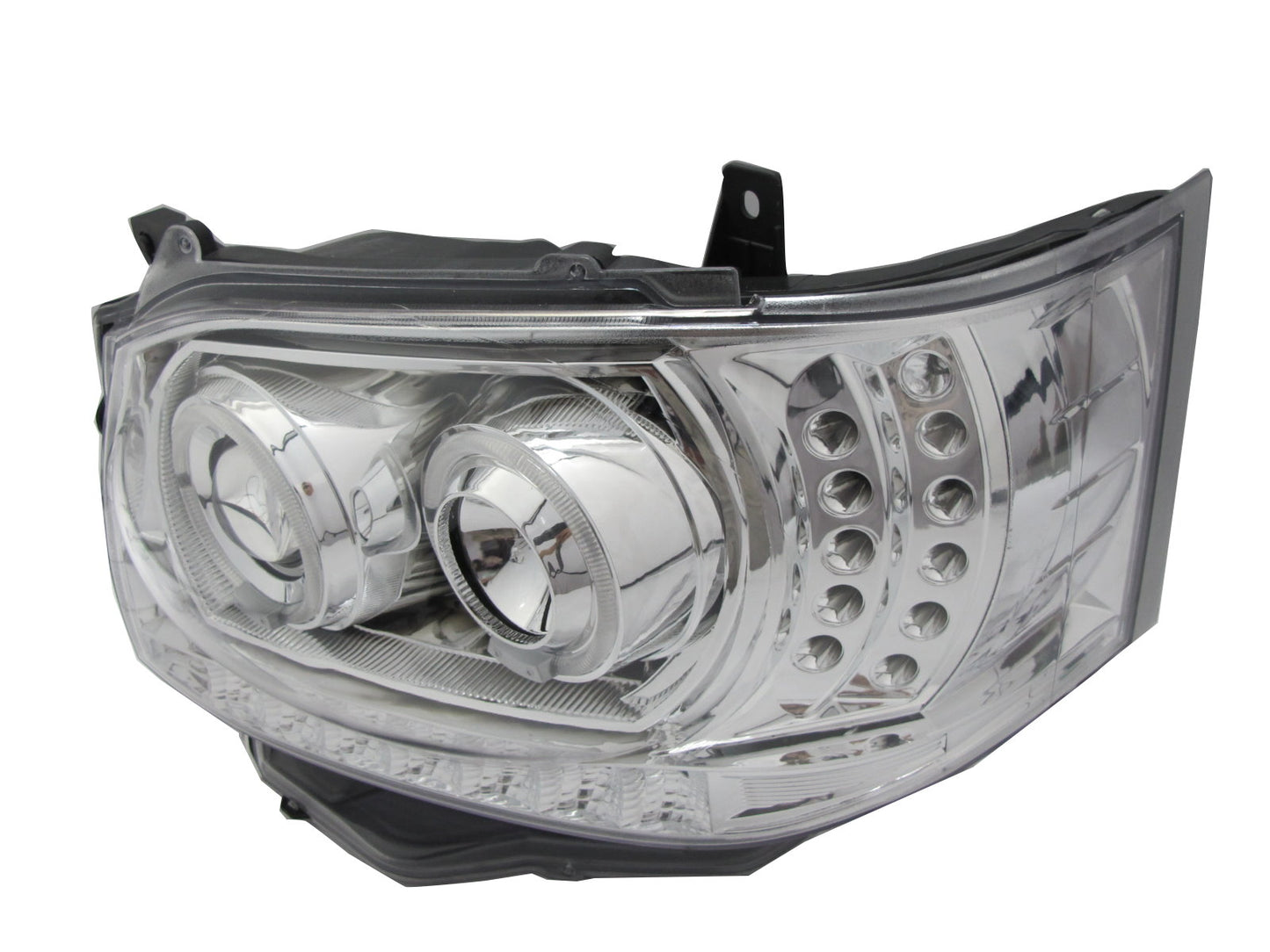 CrazyTheGod HIACE H200 2010-2014 ไฟหน้าโปรเจคเตอร์ Angel-Eye LED DRL R8Look โครเมียม สำหรับ TOYOTA LHD