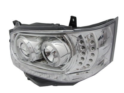 CrazyTheGod HIACE H200 2010-2014 ไฟหน้าโปรเจคเตอร์ Angel-Eye LED DRL R8Look โครเมียม สำหรับ TOYOTA RHD