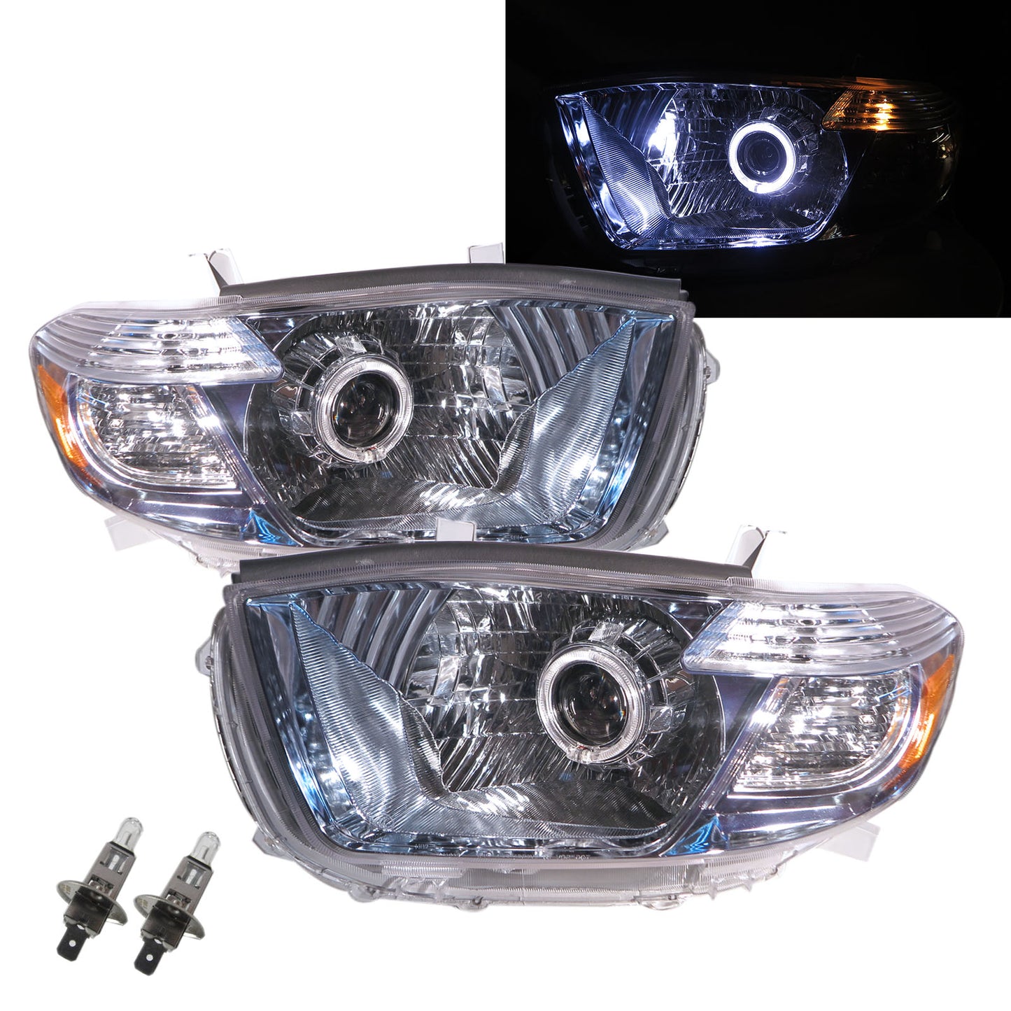 CrazyTheGod Highlander/Kluger XU40 Second generation 2008-2010 Pre-Facelift SUV 5D Guide LED Angel-Eye Projector Halogen Headlight Headlamp Chrome for TOYOTA LHD