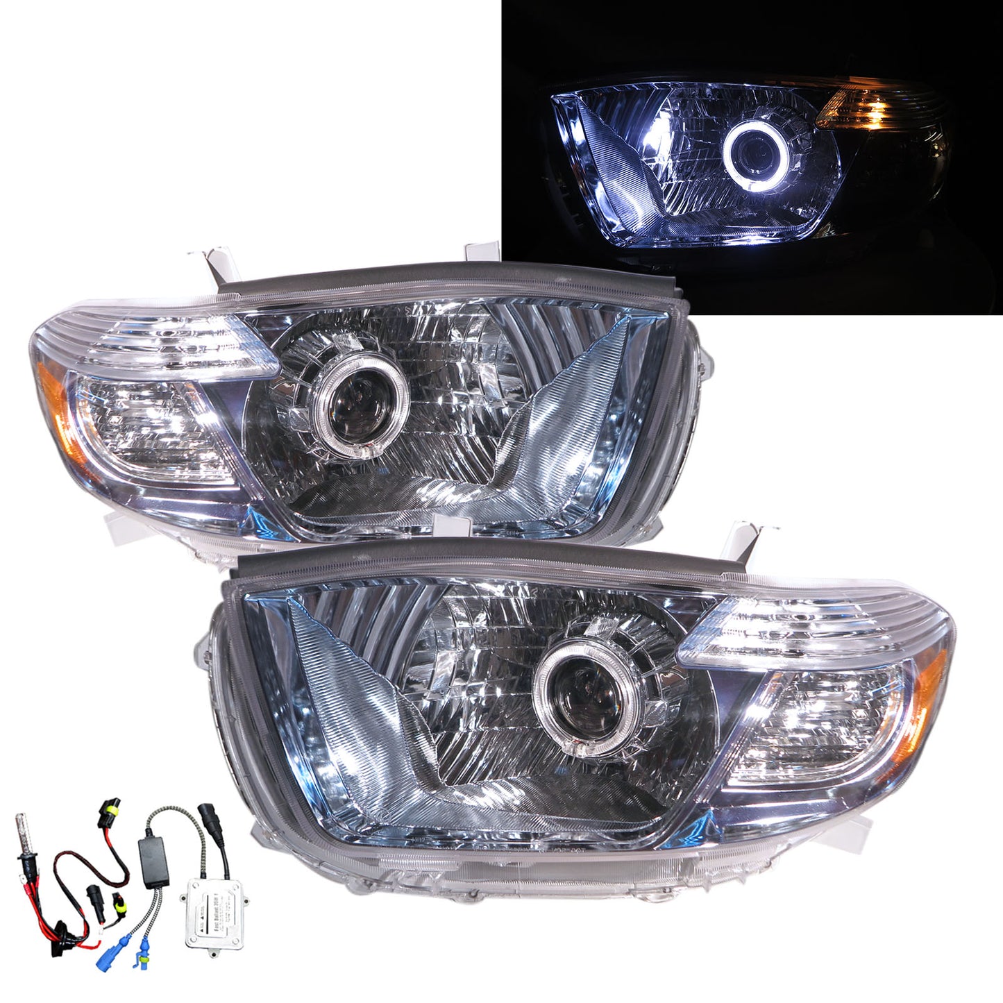 CrazyTheGod Highlander/Kluger XU40 Thế hệ thứ hai 2008-2010 Xe SUV tiền nâng cấp 5D Đèn pha HID Angel-Eye Projector LED Đèn pha mạ crôm cho TOYOTA RHD