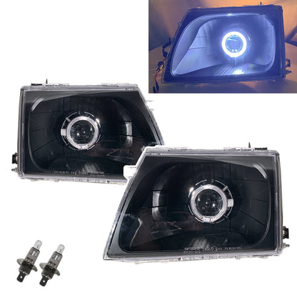 CrazyTheGod Hilux N140/N150/N160/N170 Sixth generation 2001-2005 Pickup 2D/4D Guide LED Angel-Eye Projector Halogen Headlight Headlamp Black for TOYOTA LHD