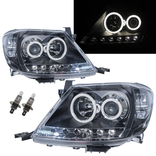 CrazyTheGod Hilux Vigo AN10/AN20/AN30 Seventh generation 2005-2011 Pre-Facelift Pickup 2D/4D SuperHalo Projector Headlight Headlamp Black for TOYOTA LHD