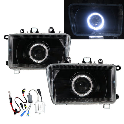 CrazyTheGod Hilux SW4 Thế hệ thứ hai 1992-1995 Wagon 3D/5D Đèn pha LED Angel-Eye Projector Đèn pha màu đen cho TOYOTA LHD