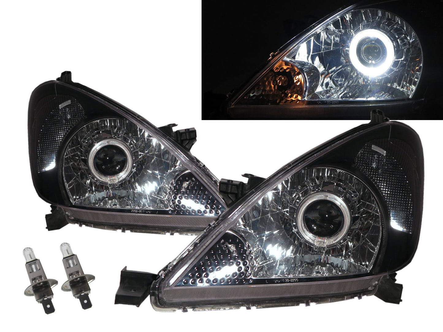 CrazyTheGod INNOVA AN40 Thế hệ đầu tiên 2004-2010 Wagon 5D Guide LED Angel-Eye Projector Headlight Đèn pha màu đen cho TOYOTA RHD