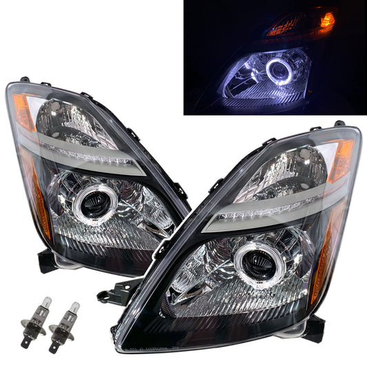 CrazyTheGod PRIUS XW20 Second generation 2006-2009 Hatchback 5D Guide LED Angel-Eye Projector Halogen Headlight Headlamp Black for TOYOTA RHD