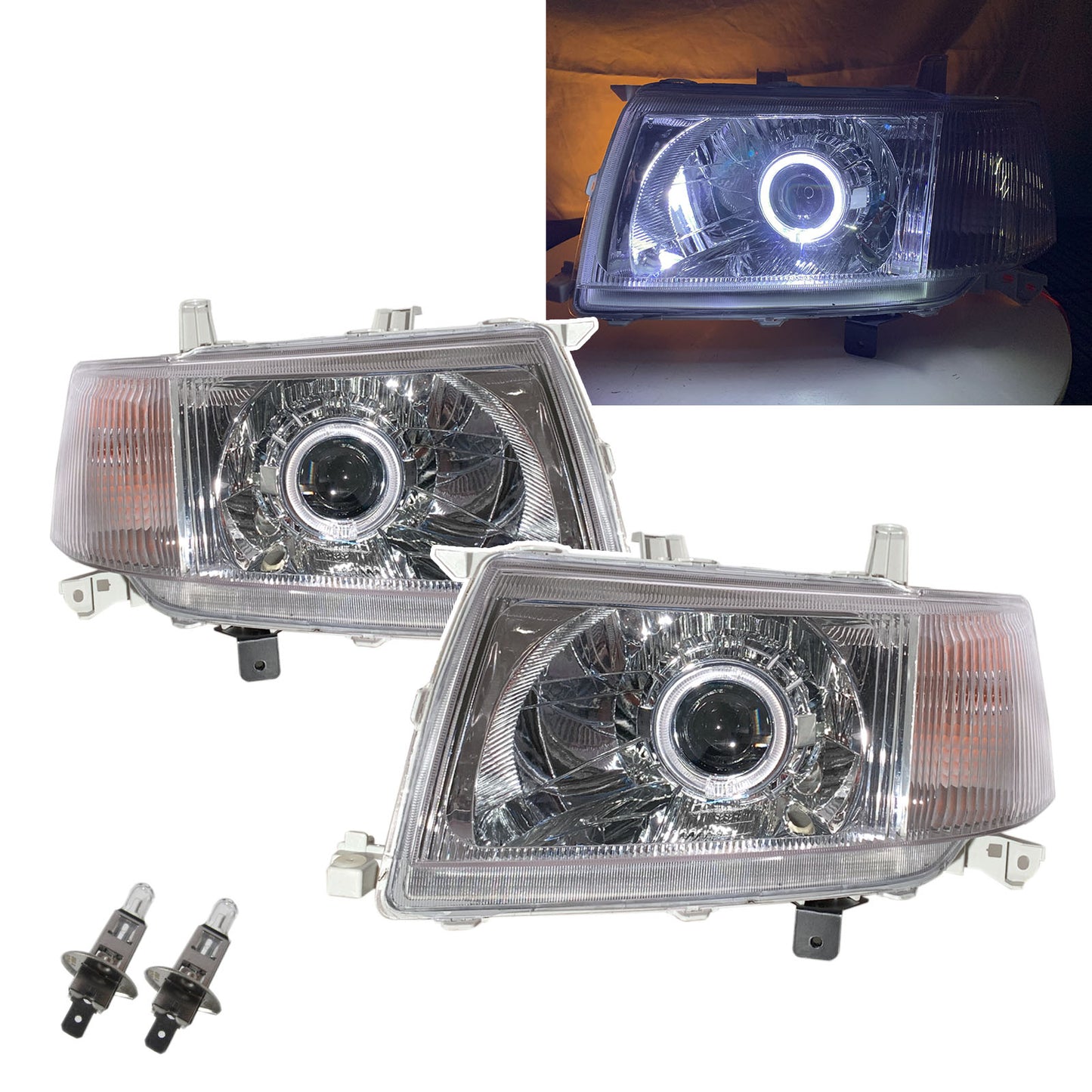 CrazyTheGod Probox XP50/160 2002-2008 VAN 5D Guide LED Angel-Eye Projector Halogen Đèn pha pha mạ crôm cho TOYOTA LHD