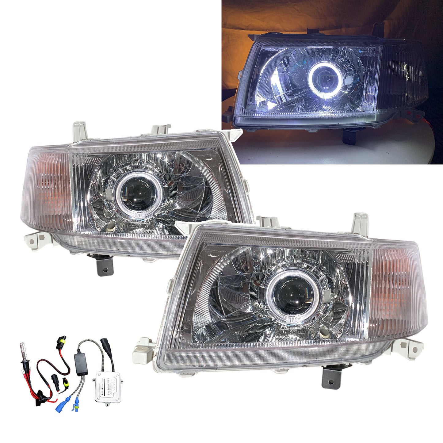 CrazyTheGod Probox XP50/160 2002-2008 VAN 5D Guide LED Angel-Eye Projector HID Headlight Headlamp Chrome for TOYOTA LHD