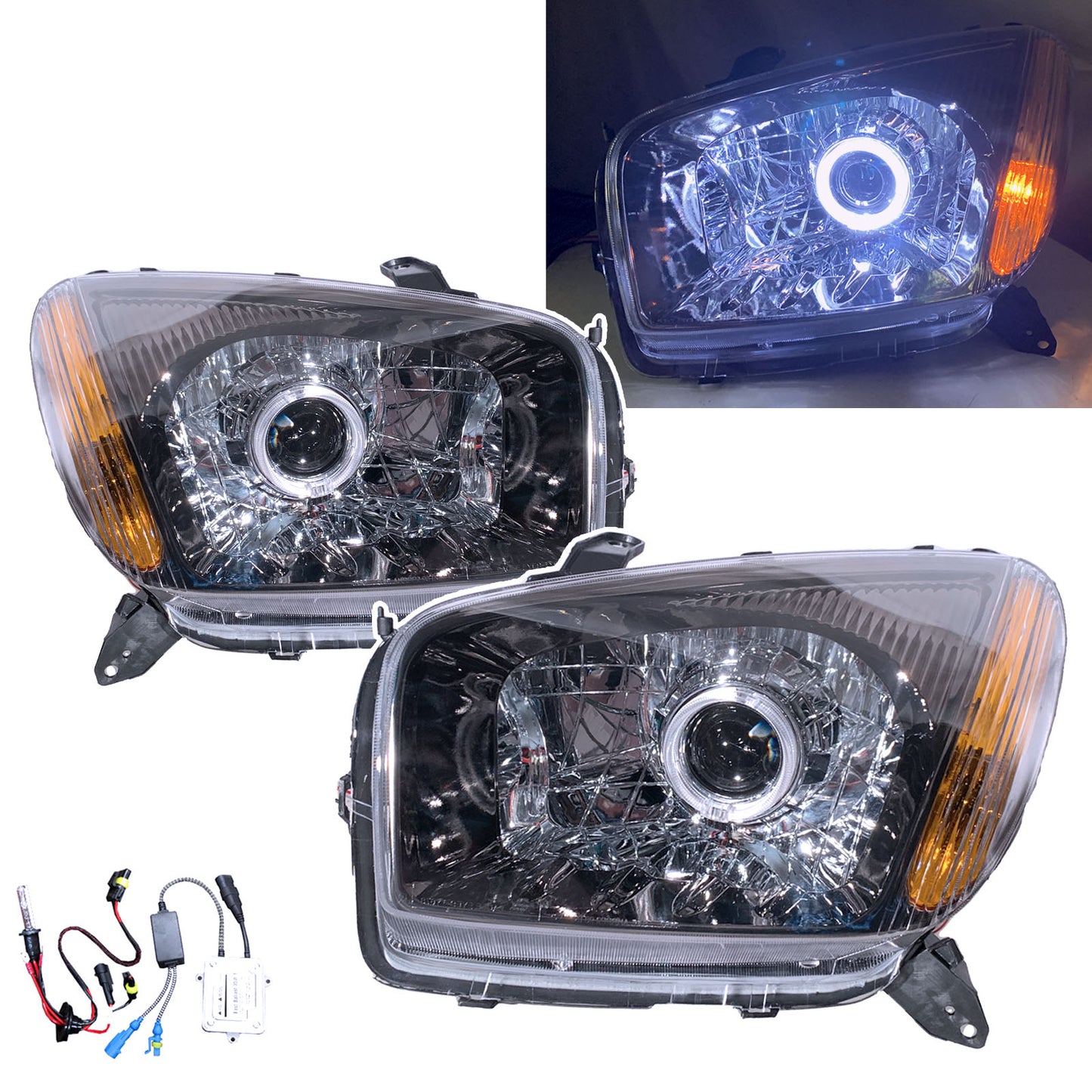 CrazyTheGod RAV4 XA20 Second generation 2001-2003 Pre-Facelift SUV 3D/5D Guide LED Angel-Eye Projector HID Headlight Headlamp Chrome/Titanium for TOYOTA RHD