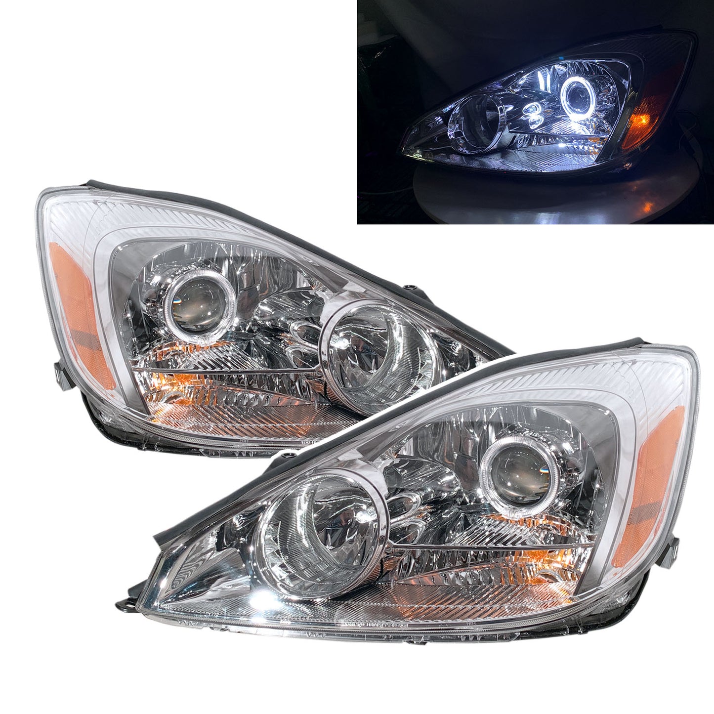 CrazyTheGod SIENNA XL20 Thế hệ thứ hai 2004-2005 Minivan 5D Guide LED Angel-Eye Projector Headlight Đèn pha mạ crôm cho TOYOTA RHD