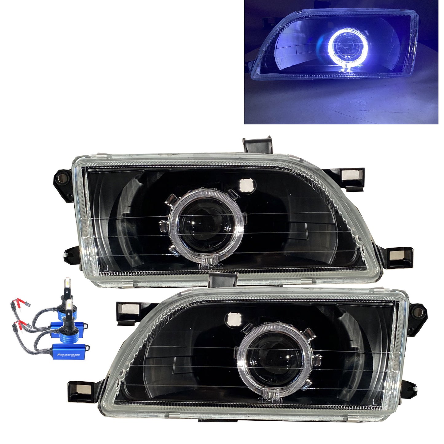 CrazyTheGod TERCEL 1998-1999 Facelift Sedan 4D Guide ไฟหน้า LED Angel-Eye สีดำสำหรับ TOYOTA LHD