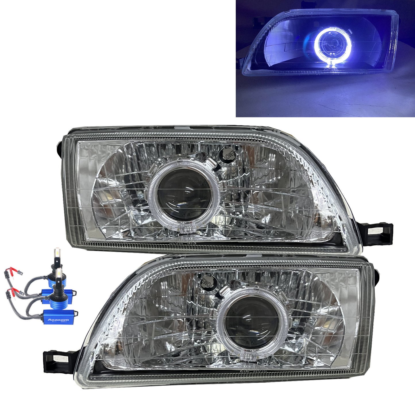 CrazyTheGod TERCEL 1998-1999 Facelift Sedan 4D Guide LED Angel-Eye Headlight Headlamp Chrome for TOYOTA LHD