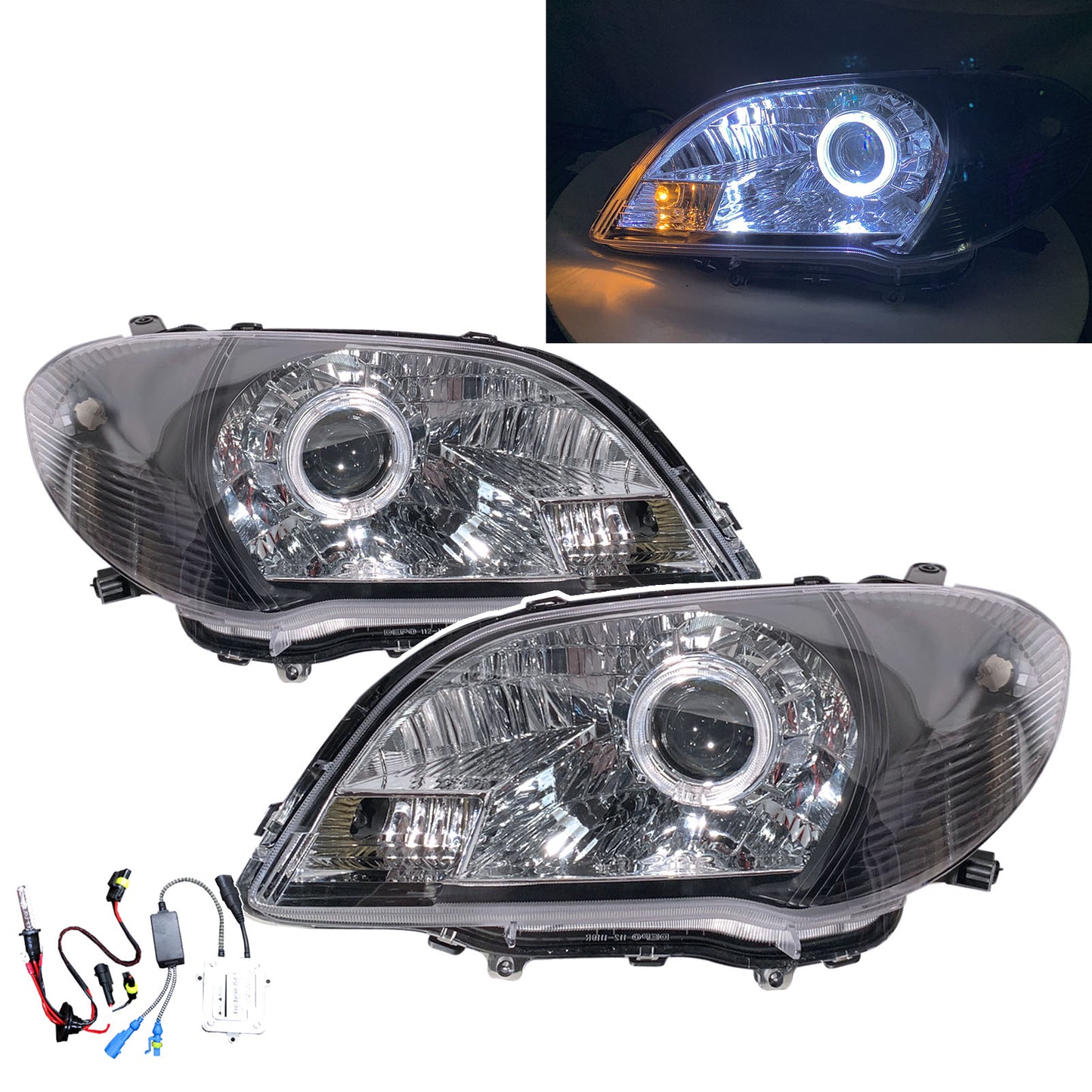 CrazyTheGod VIOS NCP42 First generation 2006-2007 Facelift Sedan 4D Guide LED Angel-Eye Projector HID Headlight Headlamp Black for TOYOTA LHD