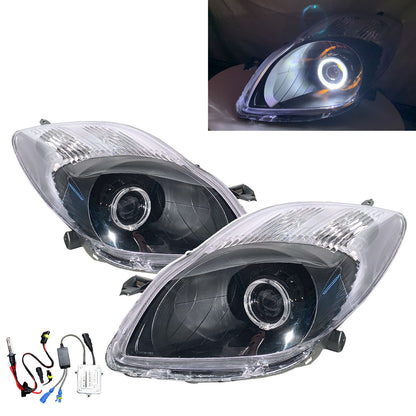 CrazyTheGod Yaris XP90 Second generation 2008-2011 Facelift Hatchback 3D/5D Guide LED Angel-Eye Projector HID Headlight Headlamp Black for TOYOTA LHD