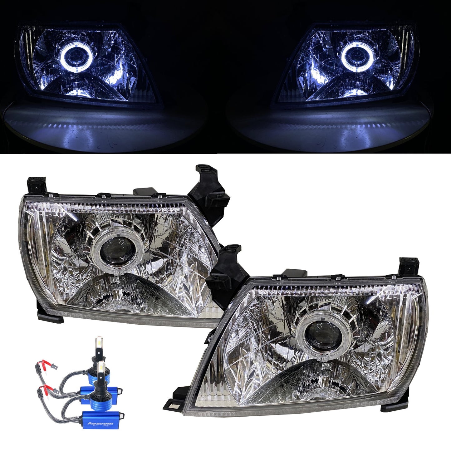 CrazyTheGod KIJANG/CONDOR 2003-2007 Guide LED Angel-Eye Projector Headlight Headlamp Chrome South Africa for TOYOTA RHD