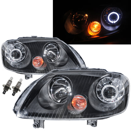 CrazyTheGod Caddy 2K Thế hệ thứ ba 2003-2010 MPV tiền nâng cấp 5D Hướng dẫn Đèn pha Halogen Máy chiếu Angel-Eye LED Đèn pha V2 màu đen cho VW Volkswagen LHD