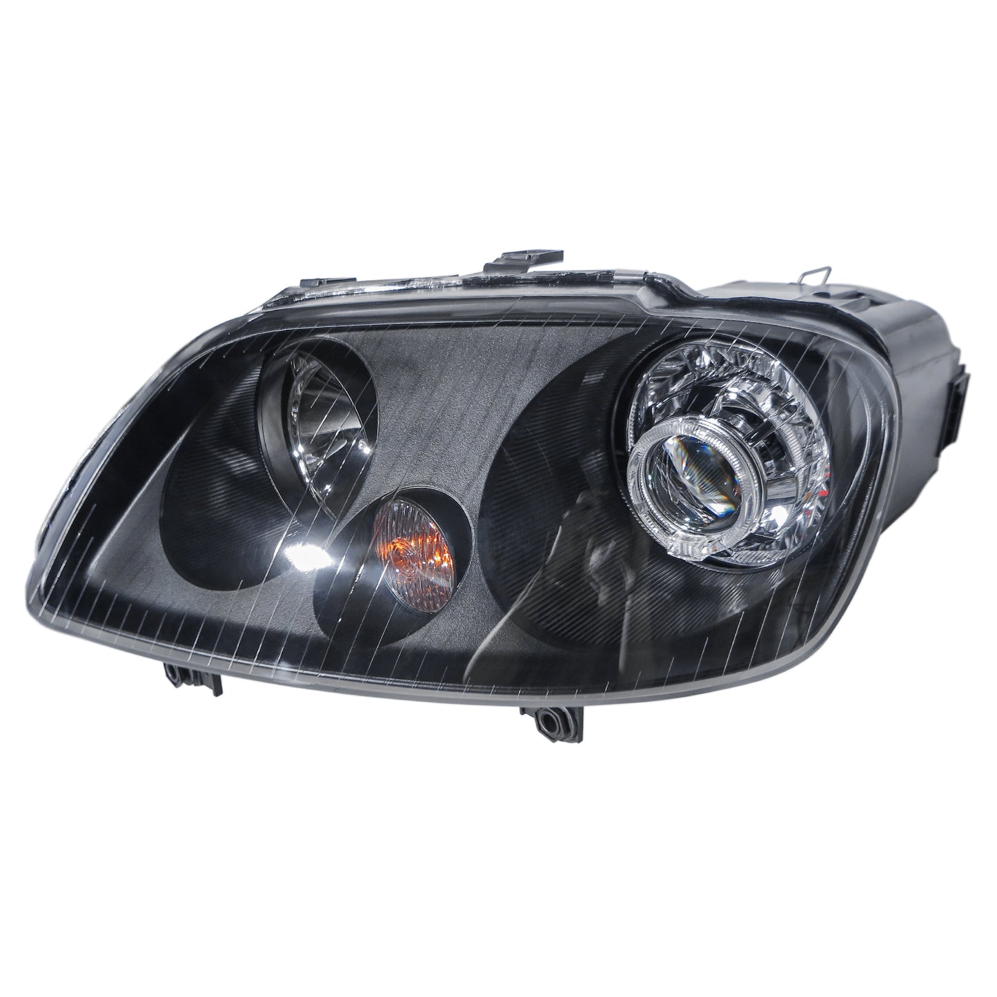 CrazyTheGod Caddy 2K Thế hệ thứ ba 2003-2010 MPV tiền nâng cấp 5D Hướng dẫn Đèn pha Halogen Máy chiếu Angel-Eye LED Đèn pha V2 màu đen cho VW Volkswagen LHD