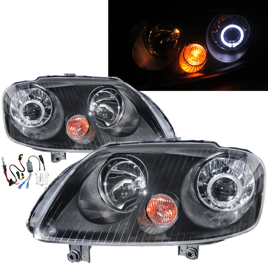 CrazyTheGod Caddy 2K Third generation 2003-2010 Pre-Facelift MPV 5D Guide LED Angel-Eye Projector Headlight Headlamp Black V2 for VW Volkswagen LHD