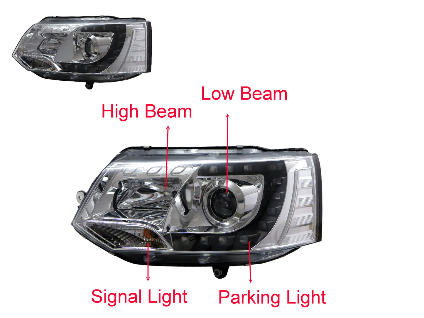 CrazyTheGod Caravelle T5 Fifth generation 2011-2015 FACELIFT SUV 5D LED C Stripe Bar Headlight Headlamp W/ Motor Chrome for VW Volkswagen LHD