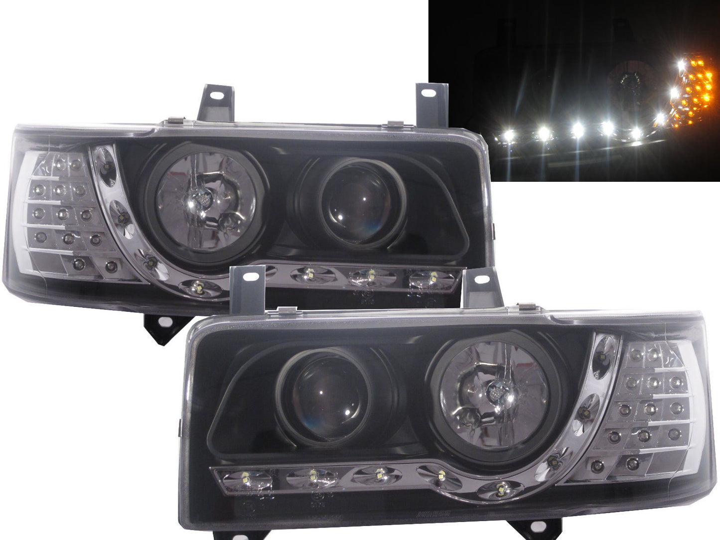 CrazyTheGod Caravelle T4 1990-2003 PRE-FACELIFT VAN/Pickup 2D/3D/4D/5D/6D Projector LED R8Look Headlight Headlamp Black V1 for VW Volkswagen RHD