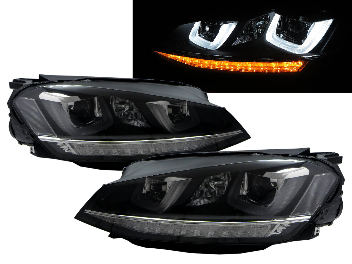 CrazyTheGod GOLF 5G ไฟหน้าโปรเจคเตอร์ LED แบบ 3D/5D รุ่น Hatchback/Wagon รุ่นที่ 7 ปี 2012-ปัจจุบัน สีดำ สำหรับ VW Volkswagen LHD