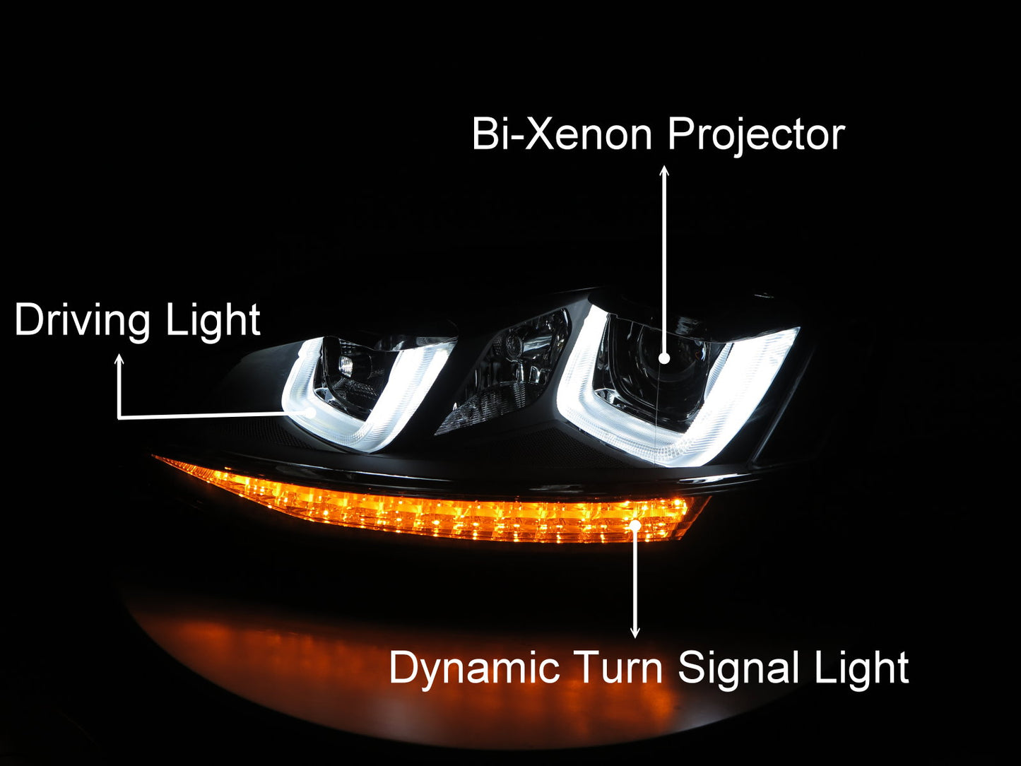 CrazyTheGod GOLF 5G ไฟหน้าโปรเจคเตอร์ LED แบบ 3D/5D รุ่น Hatchback/Wagon รุ่นที่ 7 ปี 2012-ปัจจุบัน สีดำ สำหรับ VW Volkswagen RHD