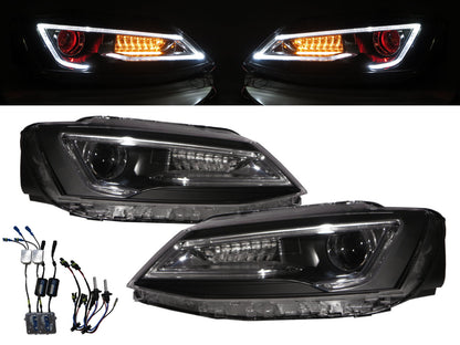 CrazyTheGod JETTA A6 1B Sixth generation 2011-2016 Sedan 4D LED Bar Halogen Headlight Headlamp Black for VW Volkswagen LHD