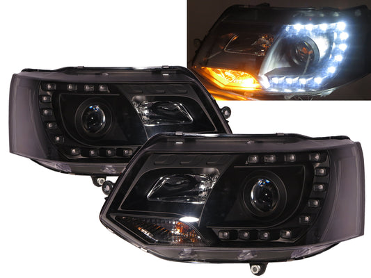 CrazyTheGod Multivan T5 Fifth generation 2011-2015 FACELIFT SUV 5D LED C Stripe Bar Headlight Headlamp W/ Motor BLACK for VW Volkswagen LHD