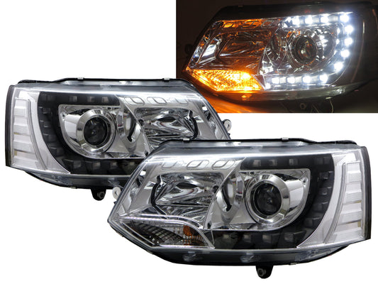 CrazyTheGod Multivan T5 Fifth generation 2011-2015 FACELIFT SUV 5D LED C Stripe Bar Headlight Headlamp W/ Motor Chrome for VW Volkswagen RHD