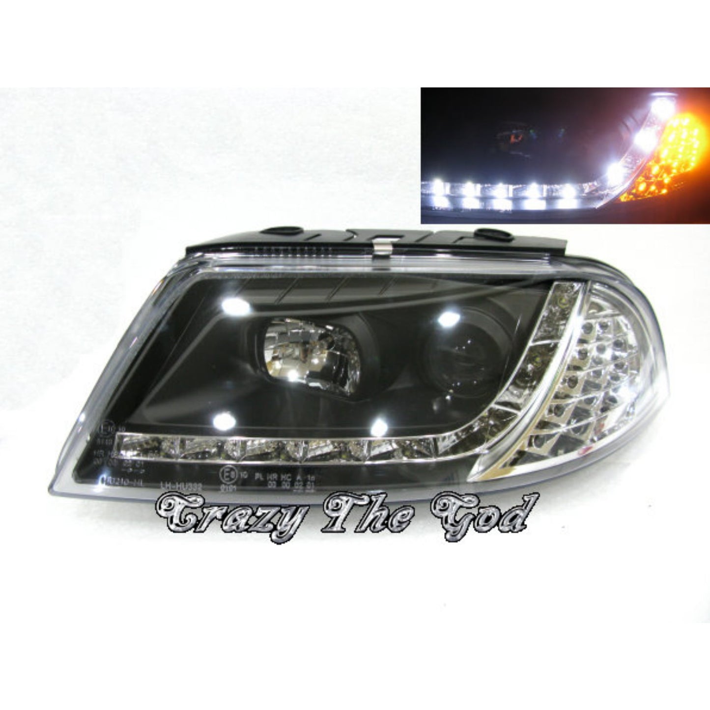 CrazyTheGod Passat B5.5 2001-2005 Sedan/Wagon 4D/5D Projector LED R8Look Headlight Headlamp Black for VW Volkswagen LHD