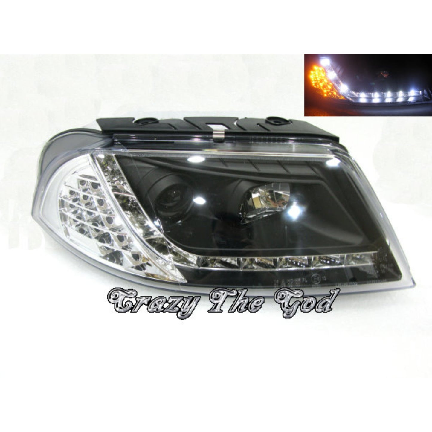 CrazyTheGod Passat B5.5 2001-2005 Sedan/Wagon 4D/5D Projector LED R8Look Headlight Headlamp Black for VW Volkswagen LHD