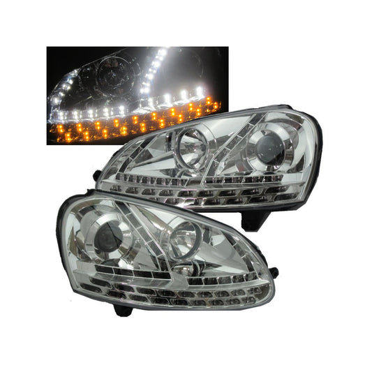 CrazyTheGod Rabbit Fifth generation 2003-2008 Hatchback 3D/5D Projector LED R8Look Headlight Headlamp Chrome for VW Volkswagen LHD