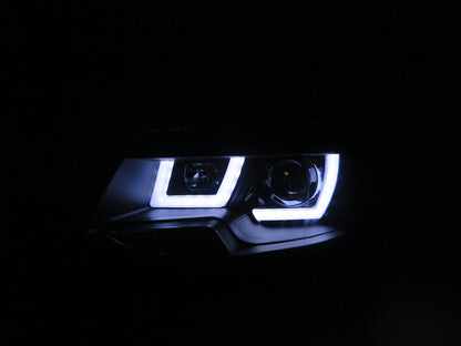 CrazyTheGod Transporter T5 2011-2015 ไฟหน้าโปรเจคเตอร์ LED แบบแถบ 3D พร้อมมอเตอร์ สีดำ สำหรับ VW VOLKSWAGEN LHD