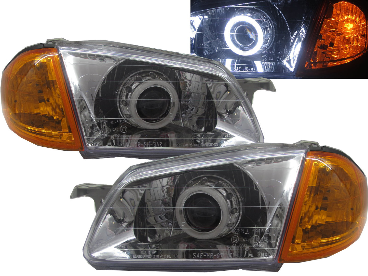 CrazyTheGod Activa BJ ไฟหน้าแบบ HID Bi-Projector แบบ 4D/5D CCFL รุ่นปี 1998-2000 รุ่นก่อนปรับโฉมสำหรับซีดาน/วากอน โครเมียม V2 สำหรับ FORD LHD