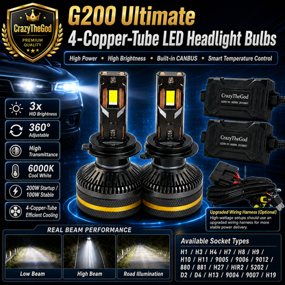 PAIR G200 Ulitimate LED BULB 6000K H1 H7 H8 H9 H11 9005 9006 9004 9007 9012 D2R D2S D4R D4S