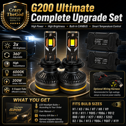 PAIR G200 Ulitimate LED BULB 6000K H1 H7 H8 H9 H11 9005 9006 9004 9007 9012 D2R D2S D4R D4S
