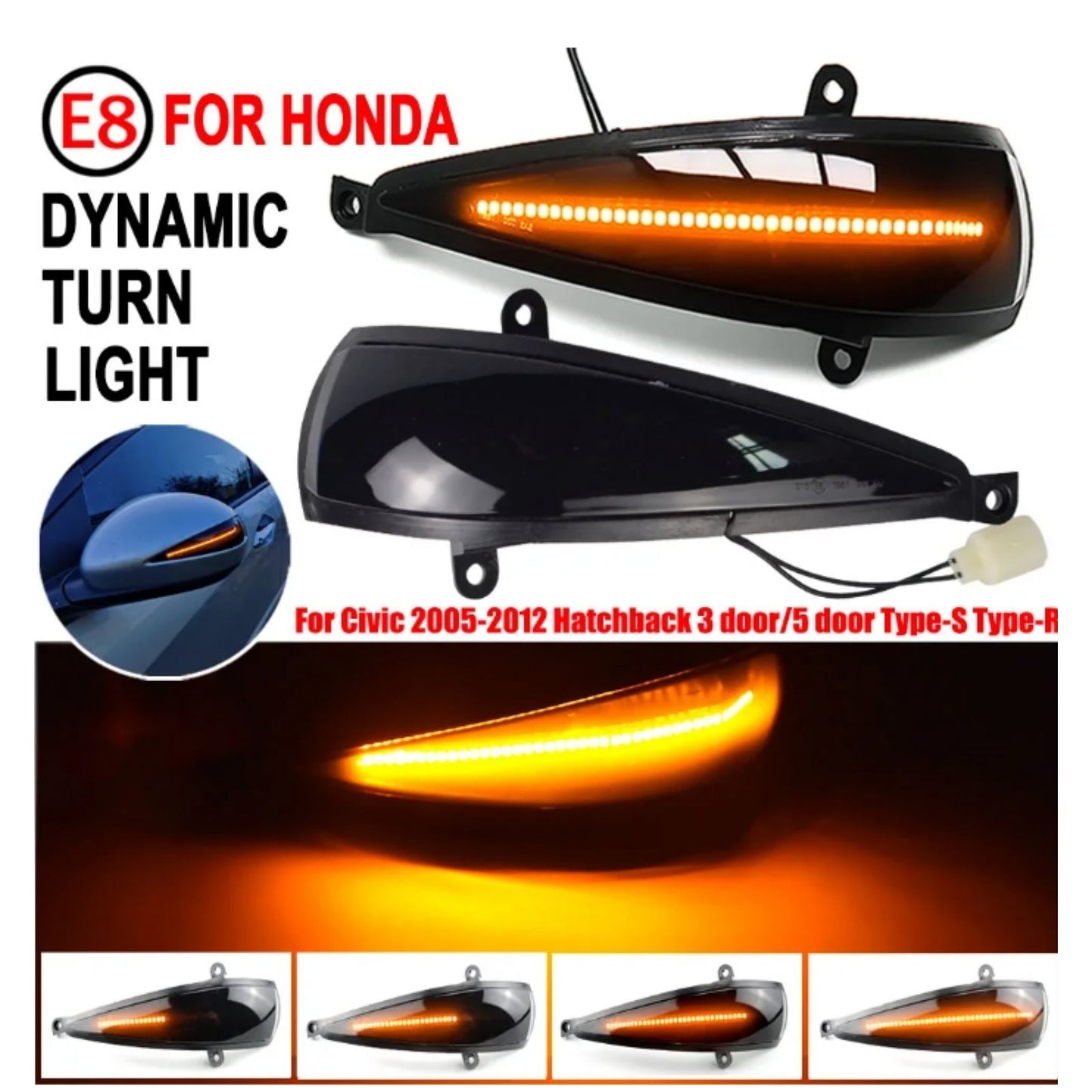CrazyTheGod Civic 2005-2012 Hatchback 3D/5D LED Dynamic Turn signal Mirror Light Smoke for HONDA