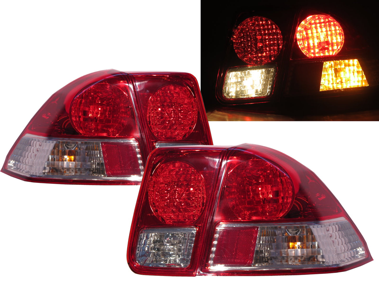 CrazyTheGod Civic ES Seventh generation 2001-2003 Sedan 4D Clear Tail Rear Light Red/Clear V2 for HONDA