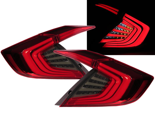 ไฟท้าย LED 4D ทรงซีดาน CrazyTheGod CIVIC รุ่นที่ 10 ปี 2016-ปัจจุบัน สีแดง/ควัน สำหรับฮอนด้า